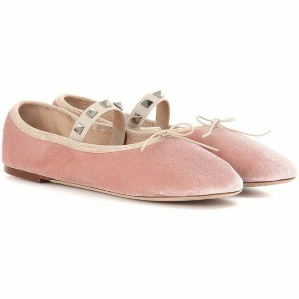 Valentino Garavani Pink Flats with Velvet Texture